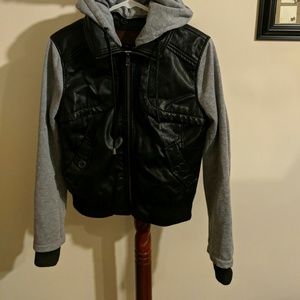 Leather sweatshirt jacket